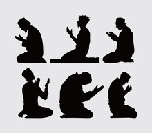 Man Praying Silhouette Islamic Illustration Vector Element Clipart, Sticker Set Bundle Editable