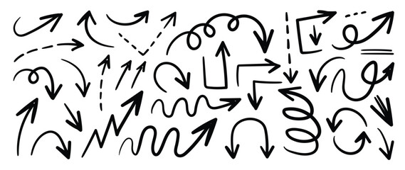 Poster - Hand drawn arrow vector icons set. sketch arrow design for business plan and education.