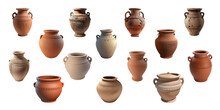 Set Of Clay And Ceramic Antique Vases. Collection Of Interior Decor Items. Beige And Brown Pots. Generative AI