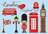 Fototapeta Big Ben - London england travel set vector graphic with big ben in red colors