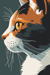 Wall Mural - Vector illustration of a cat head on a dark background. Retro style.