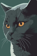 Portrait Of A Black Cat With Orange Eyes. Vector Illustration.