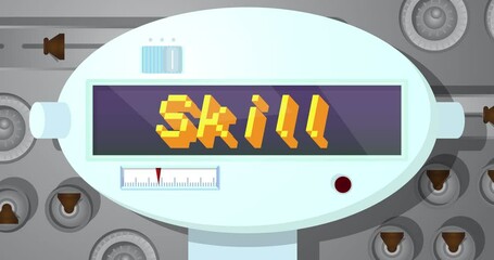 Poster - Robot Eye Showing Skill Text. Animated video. Future Robotics Cartoon Animation.
