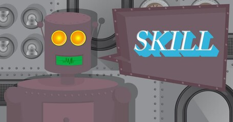 Poster - Robot Saying Skill with Speech Bubble. Cartoon Animated video. Future Robotics Animation.