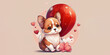 Adorable Cartoon Cute Fluffy Dog with Balloon Valentine's Day - Graphic Illustration Banner - Generative Ai