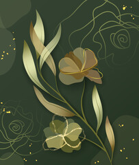 flower abstract design. summer abstract green flower element in elegant golden design. vector illust
