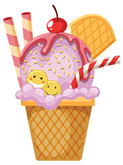 Sticker - Strawberry ice cream cone with toppings