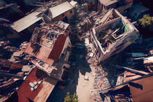 Aftermath Of A Devastating Earthquake In The City Center Of Turkey.  Walls Have Crumbled, Roofs Have Collapsed, And Debris Is Scattered Throughout The Area. Destruction Widespread And Complete, Ai