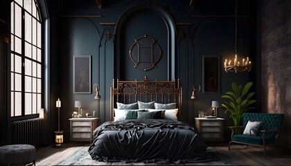 Wall Mural - a luxury hotel room with a sofa beautiful dark walls and lights