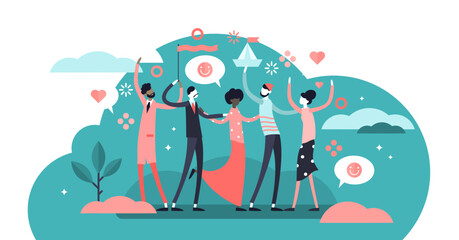 Wall Mural - Friendship illustration, transparent background.Flat tiny social relationship union persons concept.Trust and solidarity group symbolic partnership.