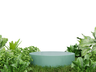 Wall Mural - Green podium in meadow for product presentation and on transparent background.