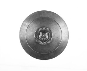 Poster - ancient round iron shield isolated on white background