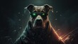 © Get Stock - Creative 4k high resolution wallpaper art of a dog inspired by game movie with Dark, cyberpunk-inspired virtual reality and futuristic city environments by Tenebrism (generative AI)