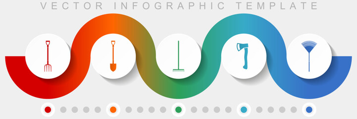Wall Mural - Gardening tools infographic vector template with icon set, miscellaneous icons such as fork, shovel, axe and rake for webdesign and mobile applications