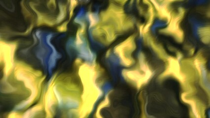 Poster - Green and yellow glowing blots. Motion. Three D format of iridescent spots of neon colors.