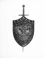 Poster - shield and sword isolated on white background