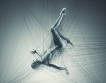 Abstract Woman Trapped In Wires. Addiction And Struggle Concept.