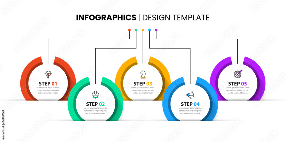 Infographic template. 5 circles connected by a line to the title. Stock ...