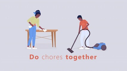 Poster - Animated parenting adolescents rules. Bonding with teenage kids. Establish stronger relationship. Looped flat color 2D cartoon characters animations with gray background. 4K video