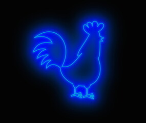 Sticker - Cute blue hen in profile in night light on black background - illustration