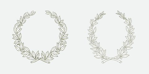 Vector circle and oval olives wreaths. 4th of July celebration in engraving style.