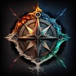 Four elements compass. Generative AI. Colorful magical fantasy compass, four elements earth, fire, water, air.