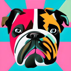 Wall Mural - Isolated bulldog on colorful retro background illustration. T-shirt design, canvas painting, cartoon, style. Generative AI