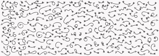 Hand drawn doodle decorative arrows collection.arrow lines isolated. vector illustration.