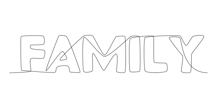 One continuous line of Family word. Thin Line Illustration vector concept. Contour Drawing Creative ideas.