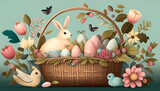 Fototapeta Dinusie - Easter Basket - Digital Illustration - Pastel Colours