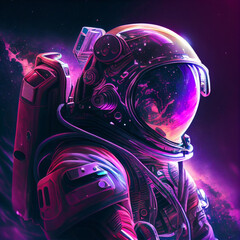 Wall Mural - 3d illustration of science fiction scene with mysterious astronaut figure in space suit. side view. 