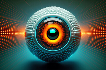 cyber human robot eye on digital background and watching, new quality universal colorful joyful technology stock image illustration design generative ai