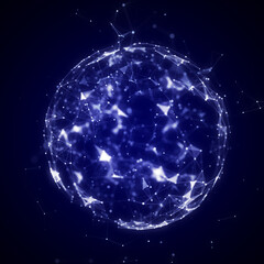 Poster - Futuristic sphere made of particles for connect network. Flow of particle in cyberspace. Space energy concept. 3D rendering.