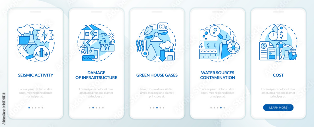 Geothermal energy disadvantages blue onboarding mobile app screen ...