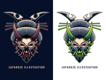 Head Of Japanese Evil Geisha Vector Illustration Design Bundle