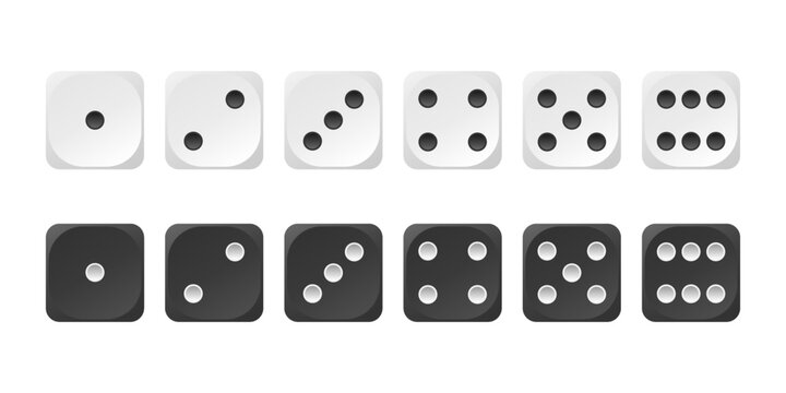 Dice realistic vector mockup. Black and white set of casino dice on a white background