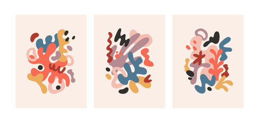 Leinwandbilder - Abstract cards design with creative fluid shapes. Interior posters, wall arts set with trendy organic random geometric elements. Modern contemporary vertical backgrounds. Flat vector illustrations
