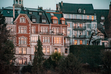 Wall Mural - city old town in sunset