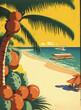 Vintage styled tropical summer beach poster design. Generative ai