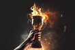 Gold trophy on fire . Generative AI illustration