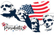 Happy President's day design background with USA Flag and mount rushmore silhouette . Handwritten lettering.