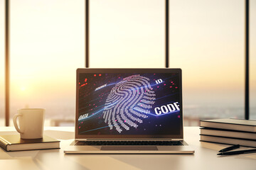 Aufkleber - Abstract creative fingerprint concept on modern laptop screen. 3D Rendering
