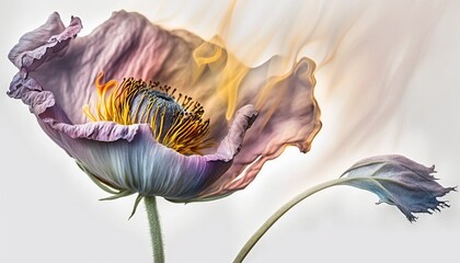 Wall Mural -  a close up of a flower with a blurry back drop of light in the middle of the image and the center of the flower.  generative ai