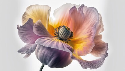 Sticker -  a close up of a flower on a white background with a blurry background of the flower and the center of the flower is a yellow and purple flower.  generative ai