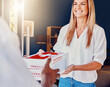 © Courtney/peopleimages.com - Woman, medicine or receiving courier box in house or home from medical supply chain, logistics or healthcare ecommerce. Smile, happy or customer and deliveryman parcel, retail pills or wellness cargo