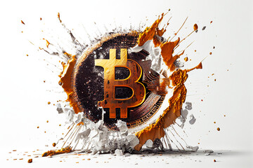 Bitcoin cryptocurrency btc crash explosion bear market white background