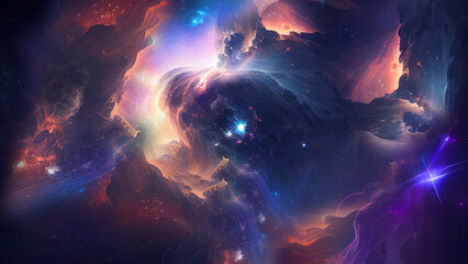 Wall Mural - Open space. Outer space gas clouds. Cosmos neutral background. Bright stars.