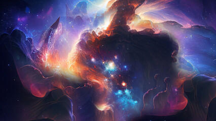 Wall Mural - Open space. Outer space gas clouds. Cosmos neutral background. Bright stars.