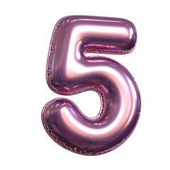 Sticker - Pink metallic balloon font 3d rendering, number 5