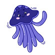 Cute sea jellyfish in cartoon style. Marine animal doodles. Vector illustration in hand-drawn style